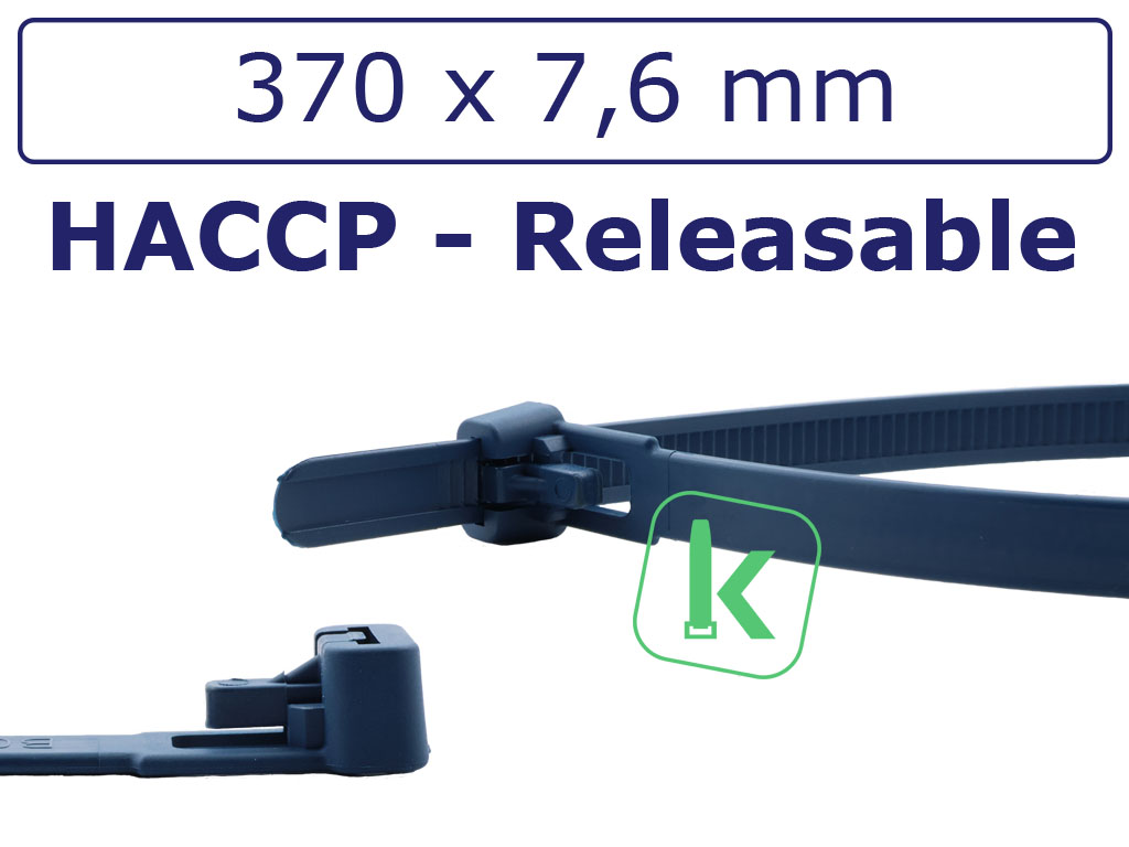 Tyraps, kabelbinders Blauw Hersluitbaar - Detecteerbaar (HACCP) 370 x 7,6 mm blauw (Zak 100 stuks)