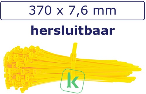 Tyraps, kabelbinders Hersluitbaar 370 x 7,6 mm Geel (Zak 100 stuks)