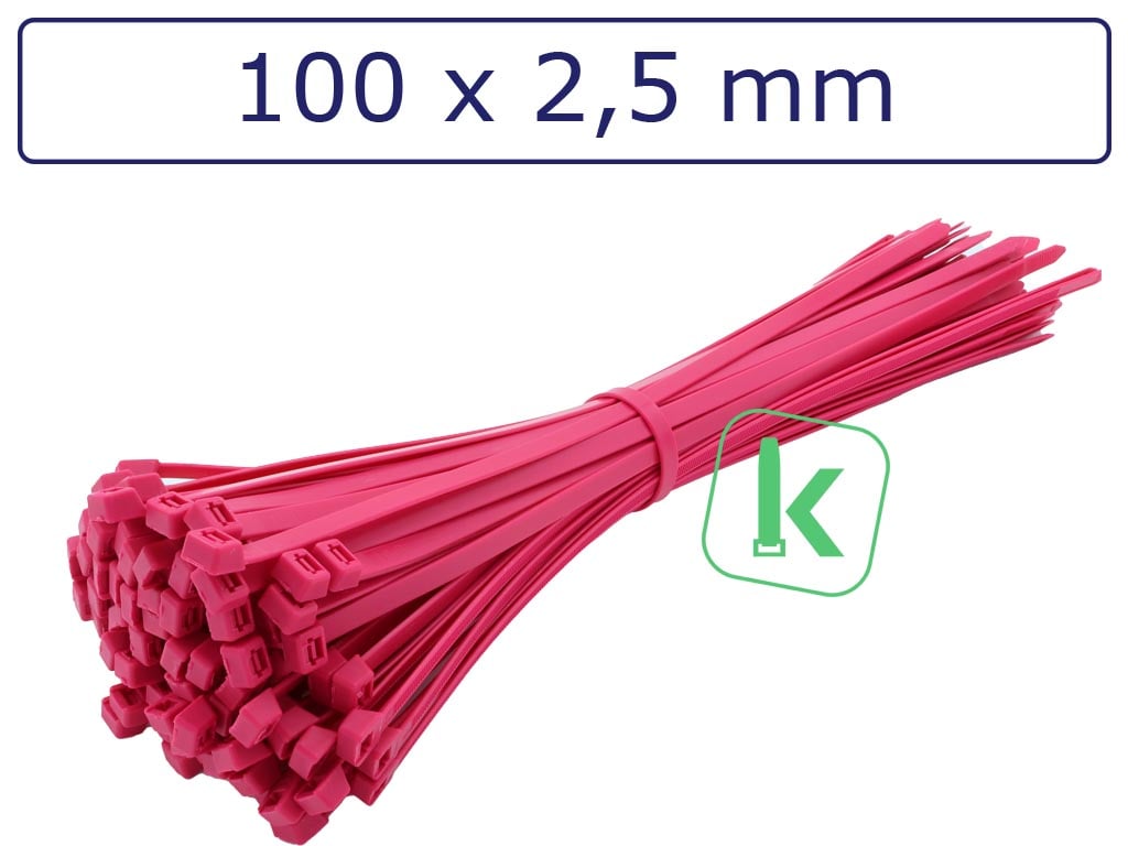 Tyraps, kabelbinders Roze 100 x 2,5 mm Roze (Zak 100 stuks) (tiewrap/tyrap/tie-wrap/bundelbandje/colsonbandje/Roze)