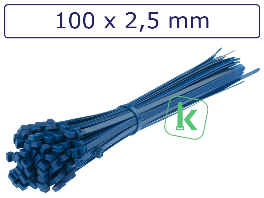 Tyraps, kabelbinders Blauw 100 x 2,5 mm Blauw (Zak 100 stuks) (tiewrap/tyrap/tie-wrap/bundelbandje/colsonbandje/Blauw)