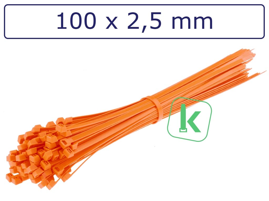 Tyraps, kabelbinders Oranje 100 x 2,5 mm Oranje (Zak 100 stuks) (tiewrap/tyrap/tie-wrap/bundelbandje/colsonbandje/Oranje)