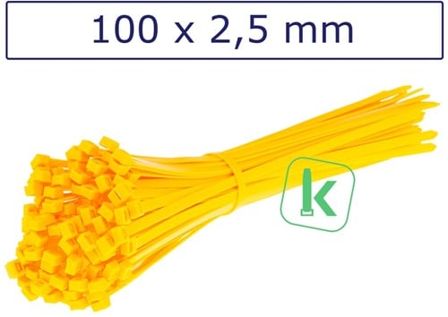Tyraps, kabelbinders 100 x 2,5 mm Geel (Zak 100 stuks)