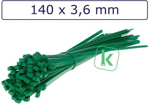 Tyraps, kabelbinders 140 x 3,6 mm Groen (Zak 100 stuks)