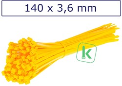 Tyraps, kabelbinders 140 x 3,6 mm Geel (Zak 100 stuks)