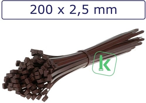 Tyraps, kabelbinders 200 x 2,5 mm Bruin (Zak 100 stuks)