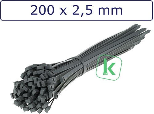 Tyraps, kabelbinders 200 x 2,5 mm Zilver (Zak 100 stuks)