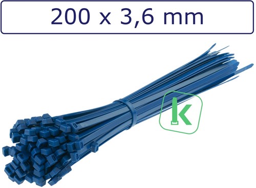 Tyraps, kabelbinders 200 x 3,6 mm Blauw (Zak 100 stuks)