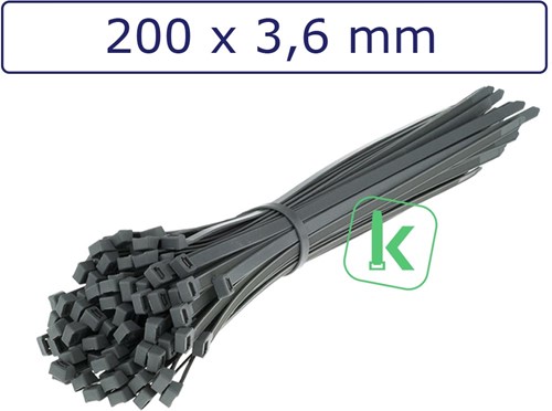 Tyraps, kabelbinders 200 x 3,6 mm Zilvergrijs (Zak 100 stuks)