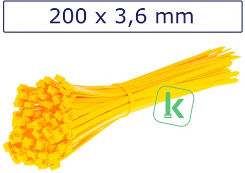 Tyraps, kabelbinders 200 x 3,6 mm Geel (Zak 100 stuks)
