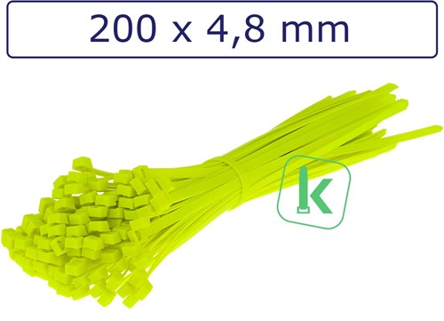 Tyraps, kabelbinders 200 x 4,8 mm Neon Geel (Zak 100 stuks)