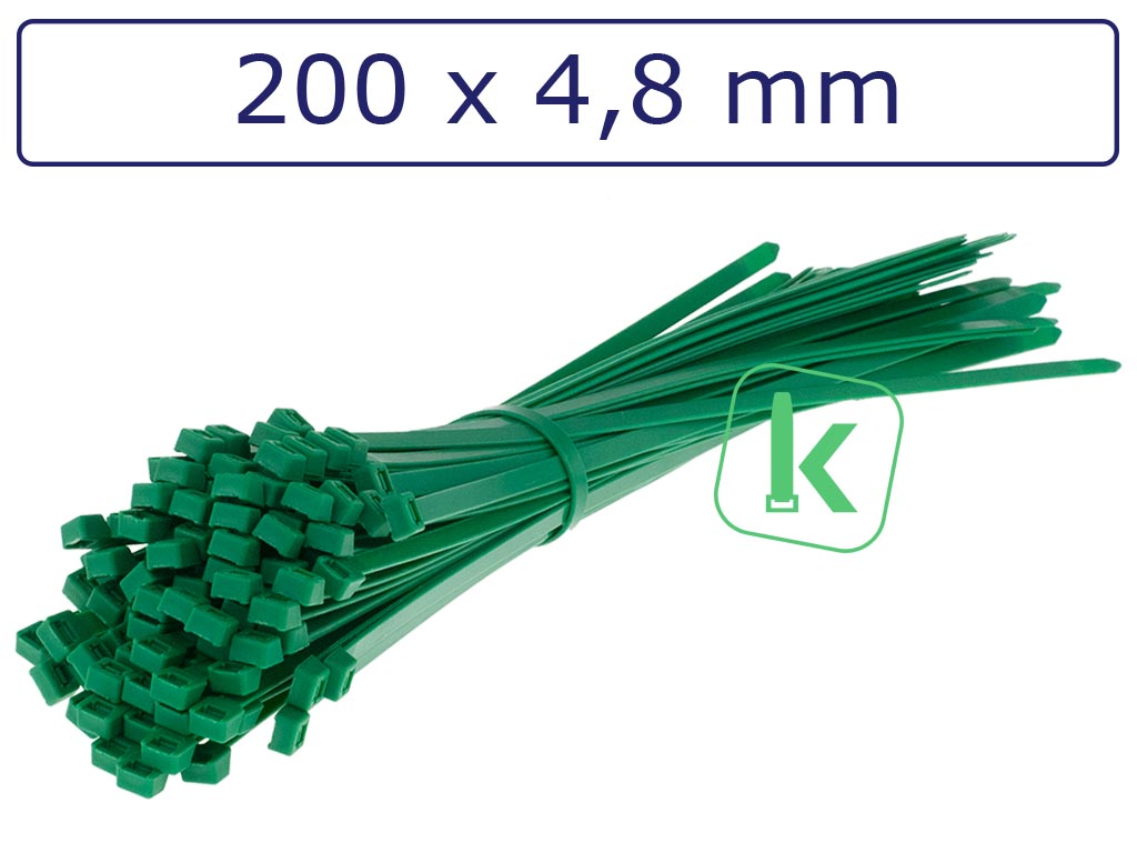 Tyraps, kabelbinders Groen 200 x 4,8 mm Groen (Zak 100 stuks) (tiewrap/tyrap/tie-wrap/bundelbandje/colsonbandje/Groen)