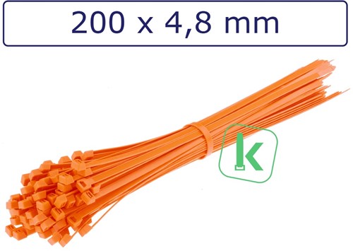 Tyraps, kabelbinders 200 x 4,8 mm Oranje (Zak 100 stuks)