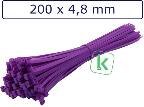 Tyraps, kabelbinders 200 x 4,8 mm Paars (Zak 100 stuks)