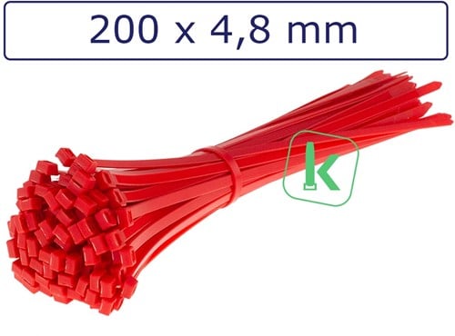 Tyraps, kabelbinders 200 x 4,8 mm Rood (Zak 100 stuks)