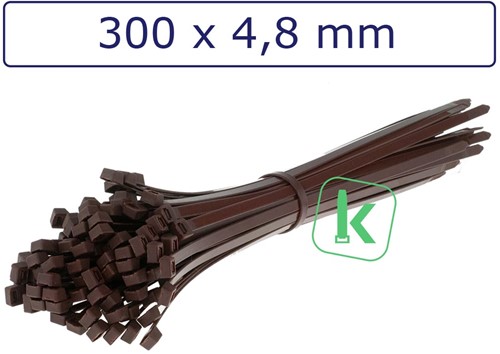 Tyraps, kabelbinders 300 x 4,8 mm Bruin (Zak 100 stuks)