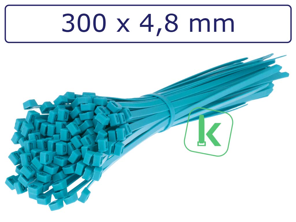 Tyraps, kabelbinders Blauw 300 x 4,8 mm Neon Blauw (Zak 100 stuks) (tiewrap/tyrap/tie-wrap/bundelbandje/colsonbandje/Blauw)