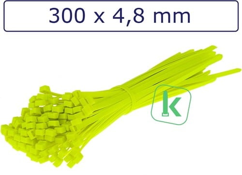 Tyraps, kabelbinders 300 x 4,8 mm Neon Geel (Zak 100 stuks)