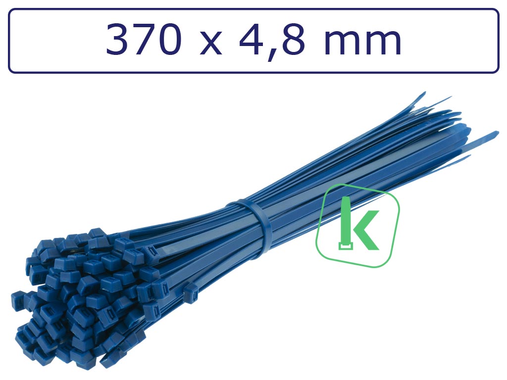 Tyraps, kabelbinders Blauw 370 x 4,8 mm Blauw (Zak 100 stuks) (tiewrap/tyrap/tie-wrap/bundelbandje/colsonbandje/Blauw)
