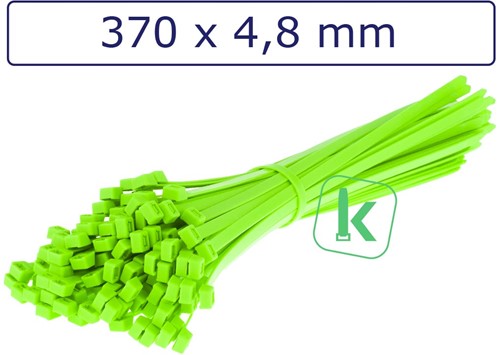 Tyraps, kabelbinders 370 x 4,8 mm Neon Groen (Zak 100 stuks)