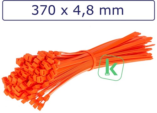 Tyraps, kabelbinders 370 x 4,8 mm Neon Oranje (Zak 100 stuks)