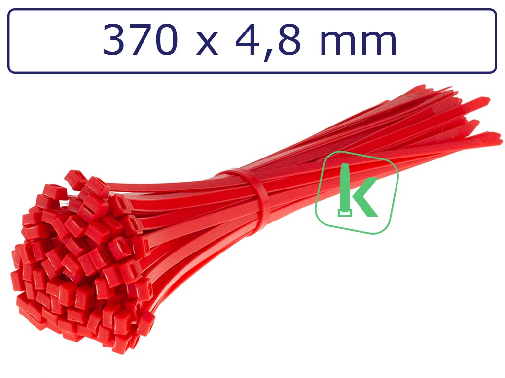 Tyraps, kabelbinders Rood 370 x 4,8 mm Rood (Zak 100 stuks) (tiewrap/tyrap/tie-wrap/bundelbandje/colsonbandje/Rood)