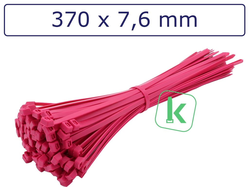 Tyraps, kabelbinders Roze 370 x 7,6 mm Roze (Zak 100 stuks) (tiewrap/tyrap/tie-wrap/bundelbandje/colsonbandje/Roze)