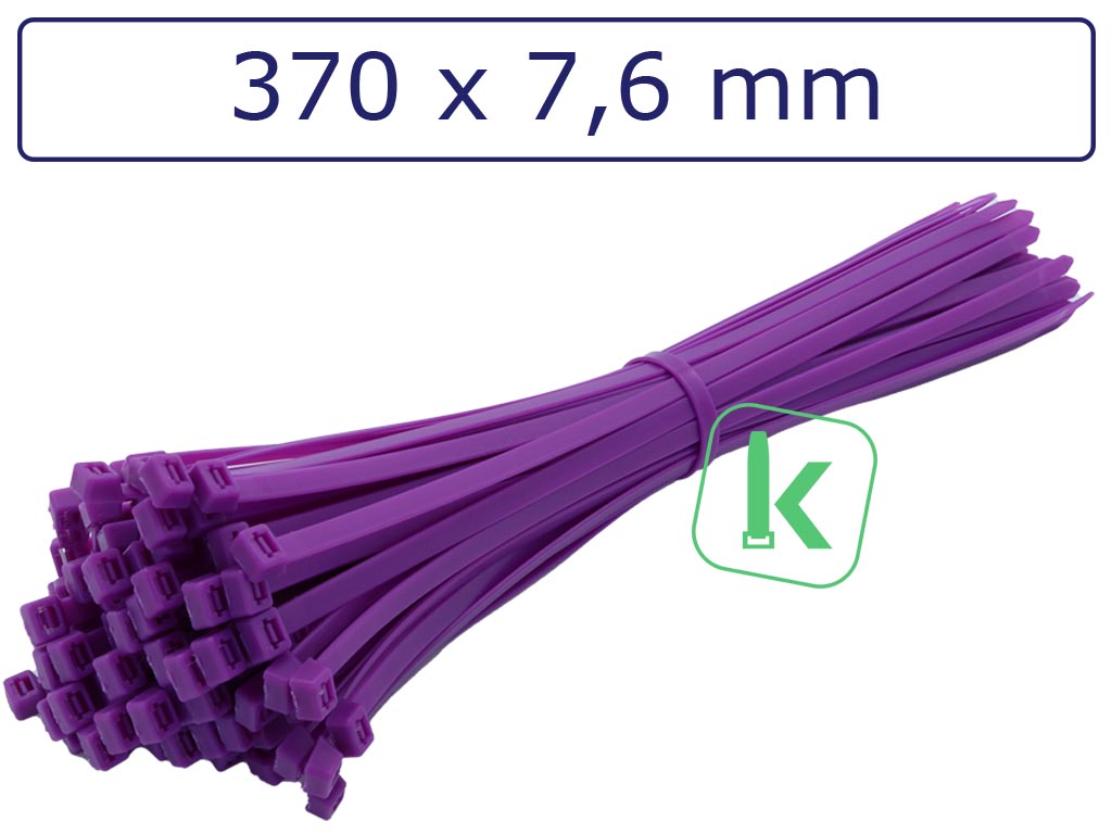 Tyraps, kabelbinders Paars 370 x 7,6 mm Paars (Zak 100 stuks) (tiewrap/tyrap/tie-wrap/bundelbandje/colsonbandje/Paars)