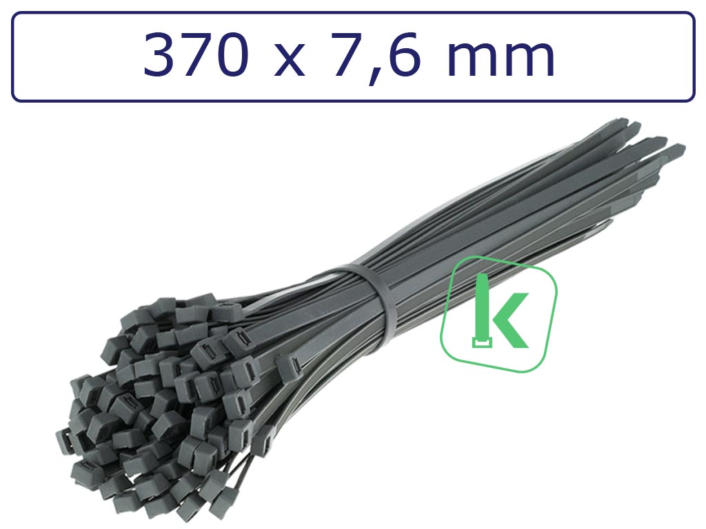 Tyraps, kabelbinders Grijs 370 x 7,6 mm Zilvergrijs (Zak 100 stuks) (tiewrap/tyrap/tie-wrap/bundelbandje/colsonbandje/Grijs)