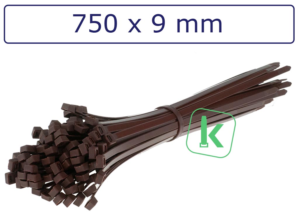 Tyraps, kabelbinders Bruin 750 x 9 mm Bruin (Zak 100 stuks) (tiewrap/tyrap/tie-wrap/bundelbandje/colsonbandje/Bruin)