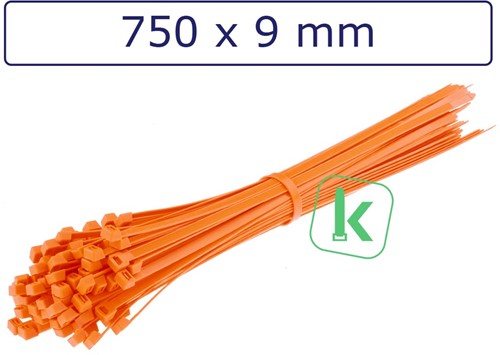Tyraps, kabelbinders 750 x 9 mm Oranje (Zak 100 stuks)
