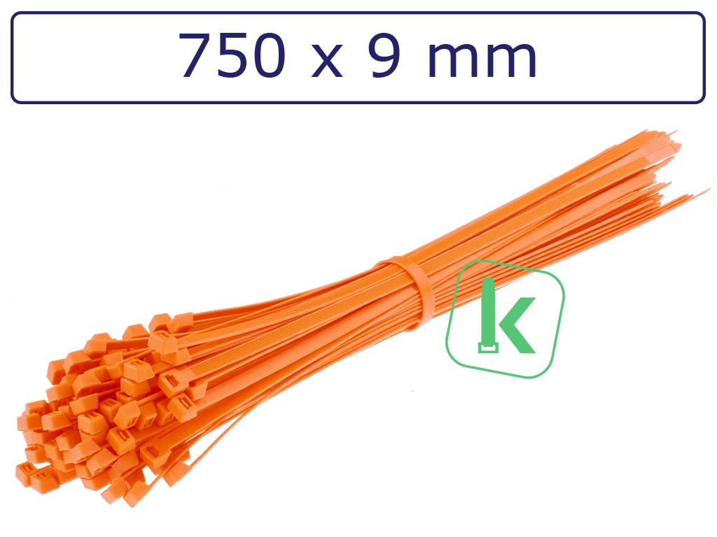 Tyraps, kabelbinders Oranje 750 x 9 mm Oranje (Zak 100 stuks) (tiewrap/tyrap/tie-wrap/bundelbandje/colsonbandje/Oranje)