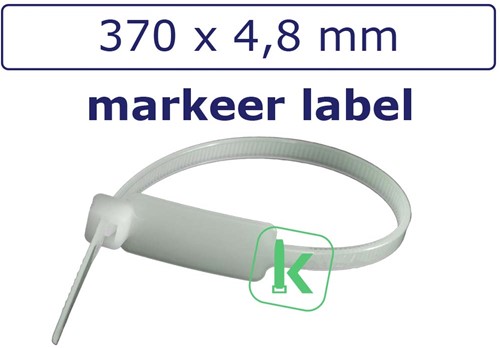 Tyraps, kabelbinders met Markeer Label 370 x 4,8 mm Wit naturel (Zak 100 stuks)