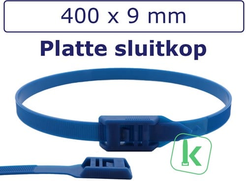Tyraps, kabelbinders met laag profiel, Flat head / in Line ties 400 x 9,0 mm Blauw (Zak 100 stuks)