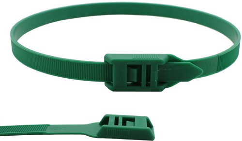 Tyraps, kabelbinders met laag profiel, Flat head / in Line ties 400 x 9,0 mm Groen (Zak 100 stuks)-2