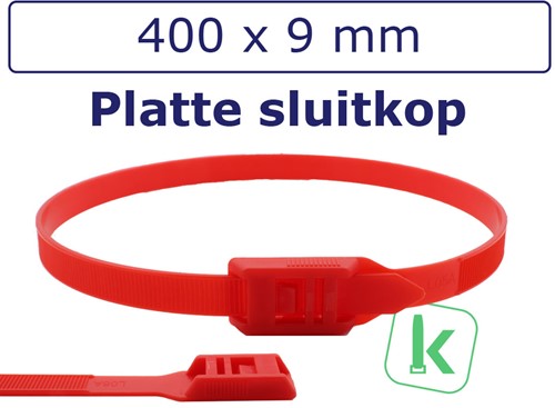 Tyraps, kabelbinders met laag profiel, Flat head / in Line ties 400 x 9,0 mm Rood (Zak 100 stuks)