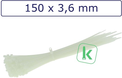 Tyraps, kabelbinders met Bevestigingsoog, schroefoog 150 x 3,6 mm Wit naturel (Zak 100 stuks)