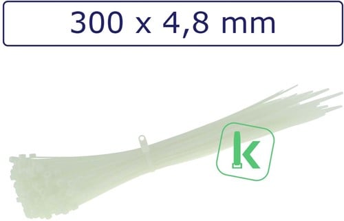 Tyraps, kabelbinders met Bevestigingsoog, schroefoog 300 x 4,8 mm Wit naturel (Zak 100 stuks)