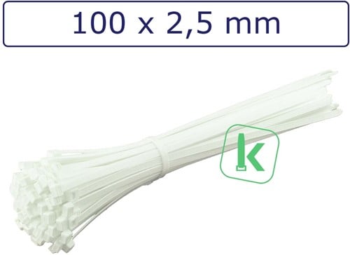 Tyraps, kabelbinders Polypropyleen PP 100 x 2,5 mm Wit (Zak 100 stuks)