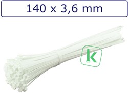 Tyraps, kabelbinders Polypropyleen PP 140 x 3,6 mm Wit (Zak 100 stuks)