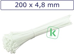 Tyraps, kabelbinders Polypropyleen PP 200 x 4,8 mm Wit (Zak 100 stuks)