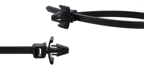 Tyraps, kabelbinders met paneelanker / spreidvleugel (Wing Push-Mount) 150 x 3,6 mm Zwart UV-Bestendig (Zak 100 stuks)-2