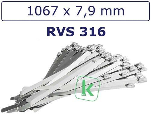 Tyraps, kabelbinders RVS 316 staal 1067 x 7,9 mm (Zak 100 stuks)