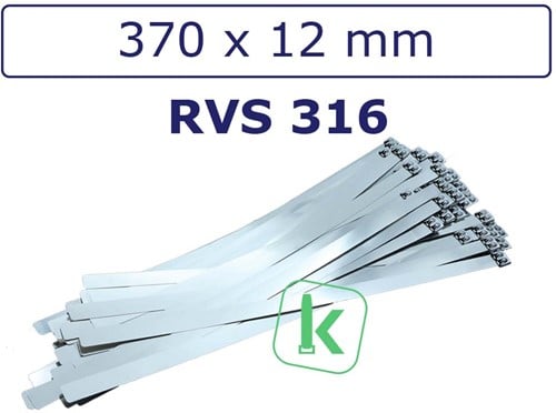Tyraps, kabelbinders RVS 316 staal - 370 x 12 mm (Zak 100 stuks)