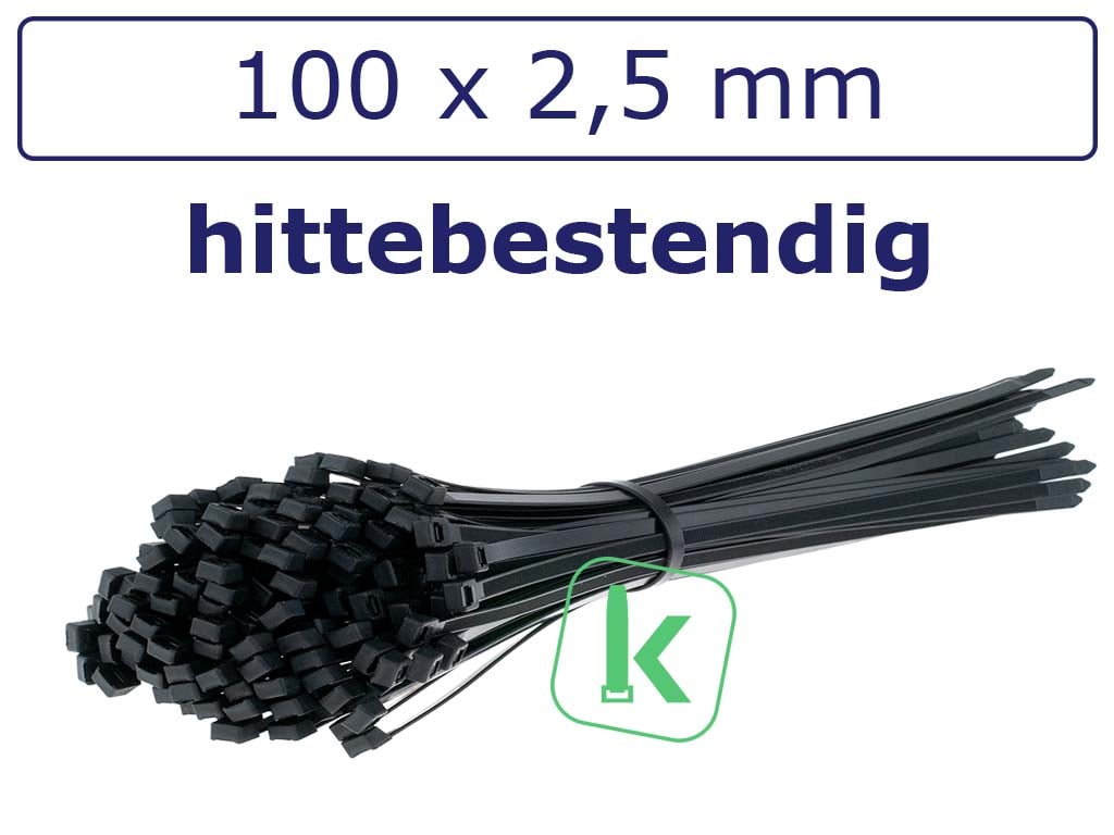 Tyraps, kabelbinders Zwart Hitte bestendig 100 x 2,5 mm Zwart UV bestendig (Zak 100 stuks) (tiewrap/tyrap/tie-wrap/bundelbandje/colsonbandje/Zwart)