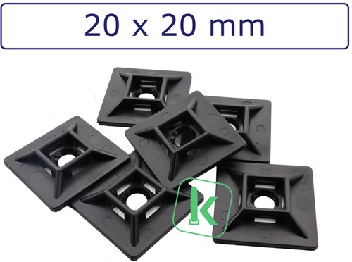 Kabelbinderhouder, schroefzadel / Sokkel 20 x 20 mm Zwart UV bestendig (Zak 100 stuks)