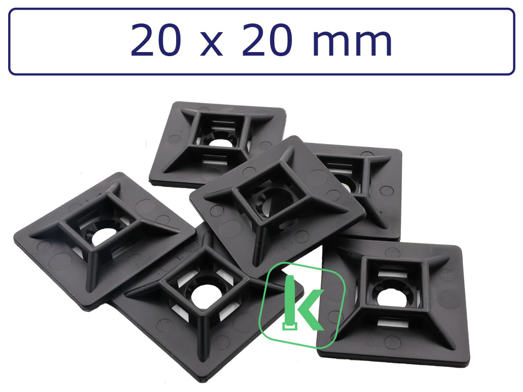 Kabelbinderhouder, schroefzadel / Sokkel 20 x 20 mm Zwart UV bestendig (Zak 100 stuks) (tiewrap/tyrap/tie-wrap/bundelbandje/colsonbandje/Zwart)
