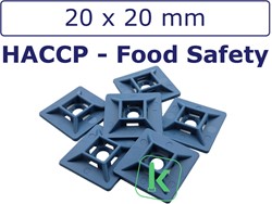 Kabelbinderhouder, schroefzadel / Sokkel - Metaal Detecteerbaar (HACCP) 20 x 20 mm Blauw (Zak 100 stuks)