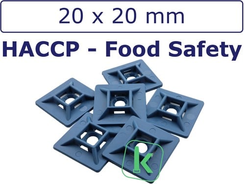Kabelbinderhouder, schroefzadel / Sokkel - Metaal Detecteerbaar (HACCP) 20 x 20 mm Blauw (Zak 100 stuks)