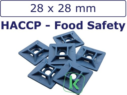 Kabelbinderhouder, schroefzadel / Sokkel - Metaal Detecteerbaar (HACCP) 28 x 28 mm Blauw (Zak 100 stuks)