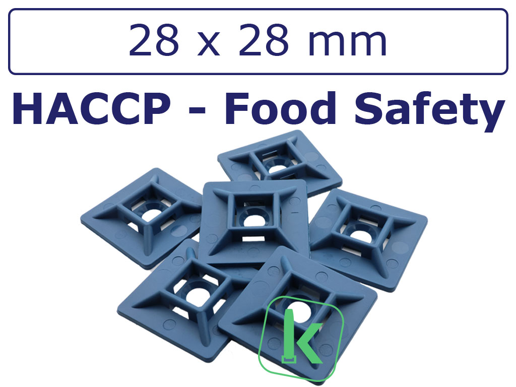 Kabelbinderhouder, schroefzadel / Sokkel - Metaal Detecteerbaar (HACCP) 28 x 28 mm Blauw (Zak 100 stuks)